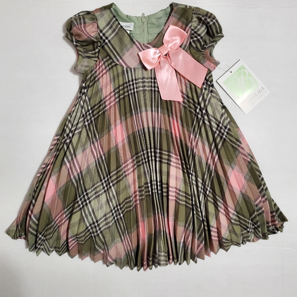 Bonnie Jean - Exquisite Pink and Green Pleated Plaid Trapeze Dress - Girls